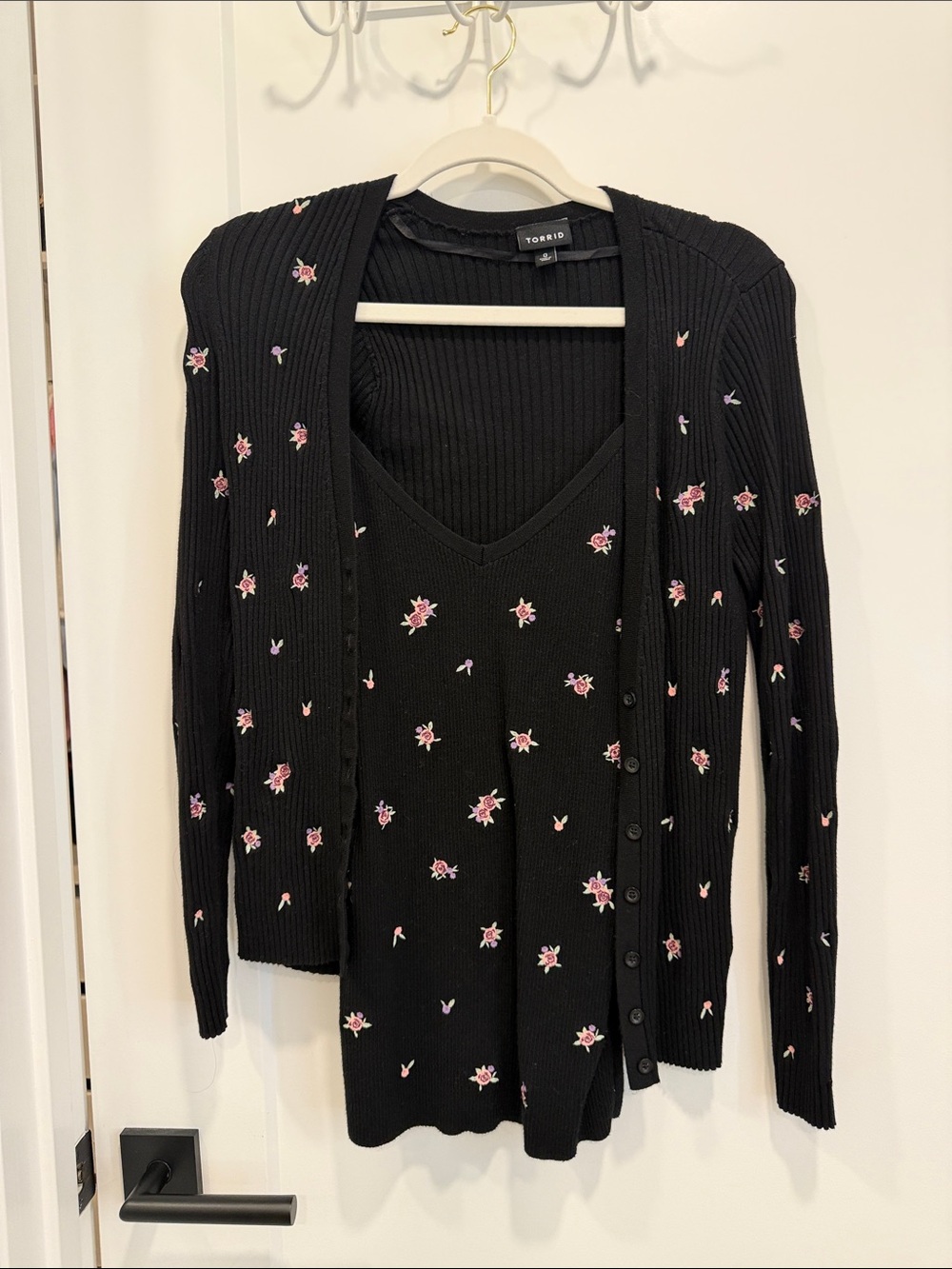 torrid Black Floral Embroidered V-Neck Tank and Cardigan Set